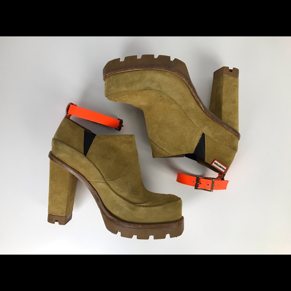 Hunter Booties UK Ochre Suede Ankle Strap RARE